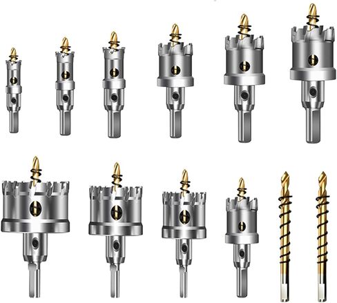 طقم منشار ثقب TCT 12 قطعة للمعادن الصلبة، 5/8 بوصة - 2-1/8 بوصة قاطع ثقب مائل من كربيد التنجستن مع مثقاب تجريبي للفولاذ المقاوم للصدأ والحديد والألومنيوم والسبائك والبلاستيك in Kuwait