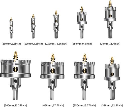 طقم منشار ثقب TCT 12 قطعة للمعادن الصلبة، 5/8 بوصة - 2-1/8 بوصة قاطع ثقب مائل من كربيد التنجستن مع مثقاب تجريبي للفولاذ المقاوم للصدأ والحديد والألومنيوم والسبائك والبلاستيك in Kuwait