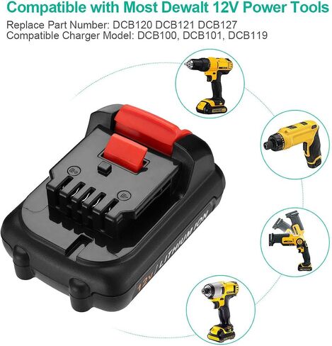 FirstPower 12V 4.0Ah DCB120 Battery Replacement - Compatible with Dewalt 12V Lithium Ion Max Power Tools DCB120 DCB121 DCB127-2Packs in Saudi Arabia