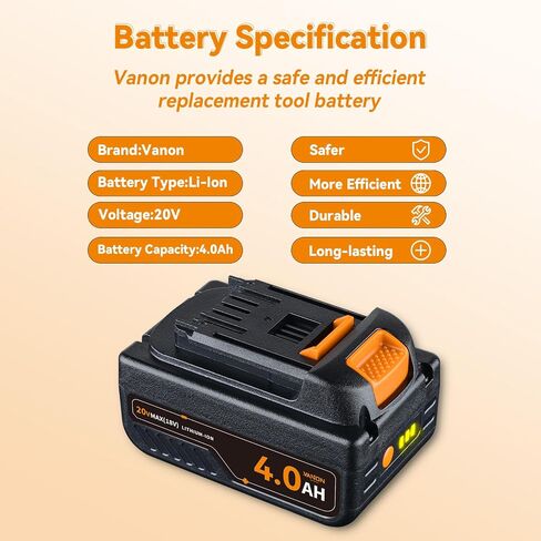 VANON 4.0Ah 20V Battery Replacement for Worx 20V Battery Compatible with Worx 20 Volt Lithium WA3520 WA3525 WG151s WG155s WG251s WG255s WG540s WG545s Cordless Power Tools 2Pack in Saudi Arabia