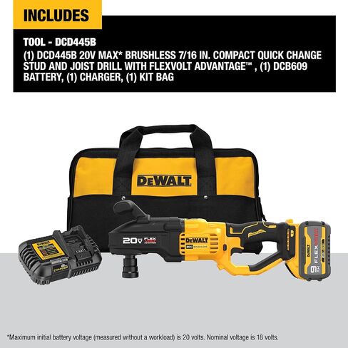 DEWALT 20V MAX* Brushless Cordless 7/16 in. Compact Quick Change Stud and Joist Drill Kit with FLEXVOLT ADVANTAGE™ Kit (DCD445X1) in Saudi Arabia