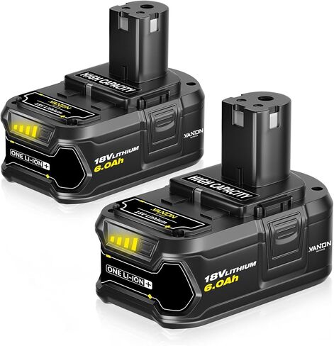 استبدال بطاريات VANON 6.0Ah لبطارية Ryobi 18V ليثيوم أيون عالية السعة متوافقة مع بطارية Ryobi P108 P107 P103 P102 P104 P105 P109 P122 أدوات الحفر الكهربائية 2 حزمة in Kuwait