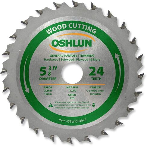 Oshlun SBW-054024 5-3/8 بوصة 24 سن ATB للأغراض العامة وشفرة منشار التشذيب مع أربور 20 مم (5/8 بوصة وبطانات 10 مم) in Kuwait