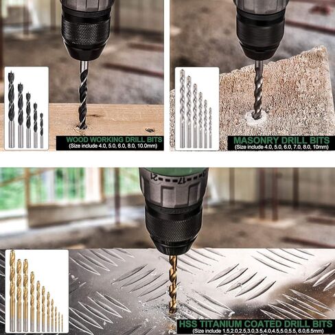 مجموعة لقم المثقاب، مجموعة لقم مفك البراغي TECCPO، ملحقات 100 قطعة، مجموعة لقم مثقاب من التيتانيوم الماسوني، 1/16 بوصة - 1/4 بوصة من سبائك الألومنيوم التيتانيوم، مجموعة لقم مثقاب ذات طرف سريع للمعادن والخشب والبناء مع حقيبة تخزين in Kuwait