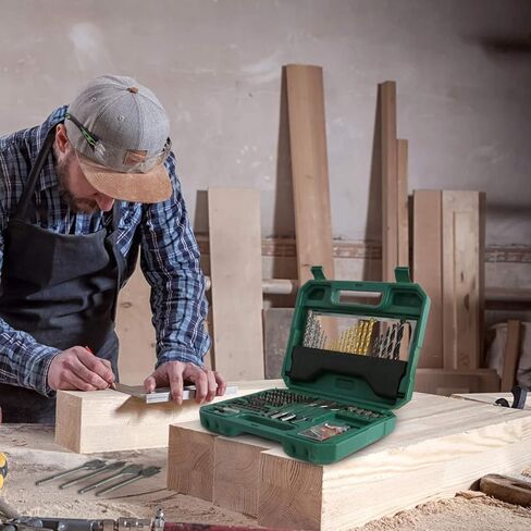 مجموعة لقم المثقاب، مجموعة لقم مفك البراغي TECCPO، ملحقات 100 قطعة، مجموعة لقم مثقاب من التيتانيوم الماسوني، 1/16 بوصة - 1/4 بوصة من سبائك الألومنيوم التيتانيوم، مجموعة لقم مثقاب ذات طرف سريع للمعادن والخشب والبناء مع حقيبة تخزين in Kuwait