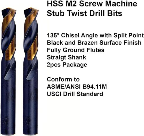 MAXTOOL 15/32" 2pcs Identical Screw Machine Drills HSS M2 Twist Stub Drill Bits Black & Bronze Fully Ground Straight Shank Short Drills; SMF02H10R30P2 in Saudi Arabia