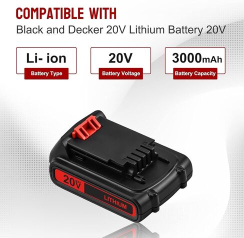 Munikind 2-Pack 3.0Ah LBXR20 Replacement Battery Compatible with Black and Decker 20V Lithium Battery Max Compatible with LB20 LBX20 LST220 LBXR2020-OPE LBXR20B-2 LB2X4020 Cordless Tool Battery in Kuwait