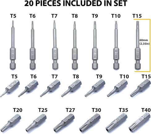 VETCO 20-Piece Security Torx Bit Set, Tamper Resistant Star Bits Set S2 Steel, 1" and 2.25" Long T5 - T15 in Kuwait