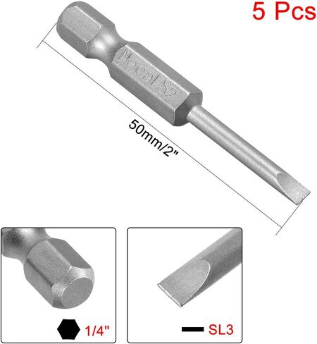 uxcell 5 Pcs 6mm Slotted Tip Magnetic Flat Head Screwdriver Bits, 1/4 Inch Hex Shank 2-inch Length S2 Power Tool in Saudi Arabia