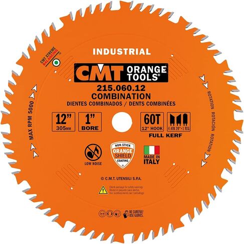 CMT 215.060.12 Industrial Combination Saw Blade, 12-Inch x 60 Teeth 4ATB+1TCG Grind with 1-Inch Bore, PTFE Coating in Saudi Arabia