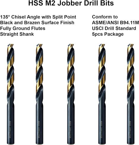 MAXTOOL 1/4" 5pcs Identical Jobber Length Drills HSS M2 Twist Drill Bits Fully Ground Black & Bronze Straight Shank Drills; JBF02H10R16P5 in Saudi Arabia