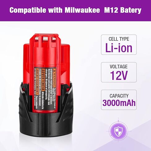 BABAKA 2 Packs 3.0Ah M12 Replacement Battery for Milwaukee 12V Battery for XC 48-11-2411 48-11-2420 48-11-2401 48-11-2402,48-11-2430,48-11-2440,48-11-2460, 48-11-2412 Cordless Tools Batteries in Kuwait