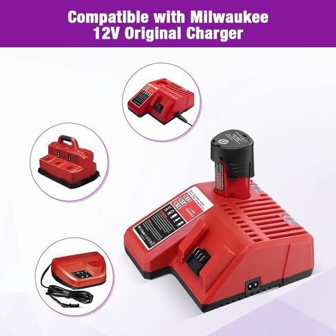 BABAKA 2 Packs 3.0Ah M12 Replacement Battery for Milwaukee 12V Battery for XC 48-11-2411 48-11-2420 48-11-2401 48-11-2402,48-11-2430,48-11-2440,48-11-2460, 48-11-2412 Cordless Tools Batteries in Kuwait