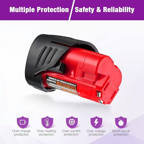 BABAKA 2 Packs 3.0Ah M12 Replacement Battery for Milwaukee 12V Battery for XC 48-11-2411 48-11-2420 48-11-2401 48-11-2402,48-11-2430,48-11-2440,48-11-2460, 48-11-2412 Cordless Tools Batteries in Kuwait