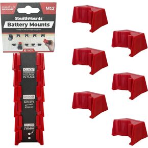 StealthMounts Milwaukee Battery Holders M12 | Cordless Battery Mounts for Milwaukee M12 Power Tools | 6 Pack | Black Milwaukee Battery Organizers