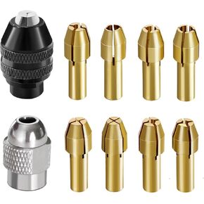 Taiss10PCS Drill Chuck Collet Set, 1/32 "to 1/8" Replacement Brass Quick Rotating Drill Nut for Dremel and Replacement 4485 4486 Keyless Drill Bit Chuck Handle Rotary Tool.