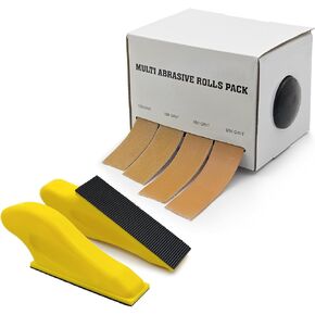 Hand Sander Kit, Assorted Micro Sander Sand Paper 80 150 240 320 400 600 Grits Hoop and Loop Sandpaper with 2pcs Detail Sanders for DIY Crafts Wood Polishing, 6 Rolls 6 Meters/roll in Saudi Arabia