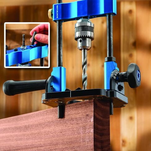 Rockler Drill Guide w/Chuck Key - Full-Size Drill Press Accessories for Small Shops - 0° to 60° Angle Drill Guide w/Easy-to-Read Protractor Scale - Self-Centering Portable Drill Guide in Saudi Arabia