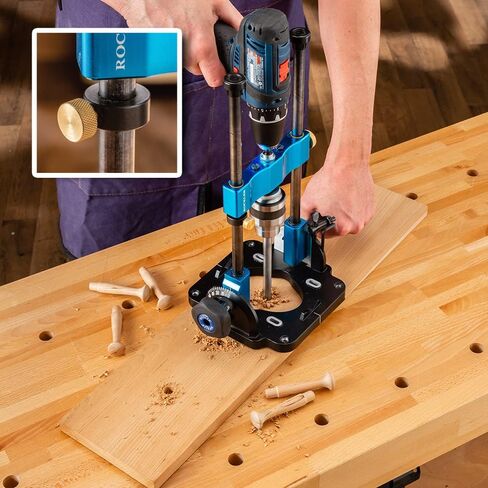 Rockler Drill Guide w/Chuck Key - Full-Size Drill Press Accessories for Small Shops - 0° to 60° Angle Drill Guide w/Easy-to-Read Protractor Scale - Self-Centering Portable Drill Guide in Saudi Arabia