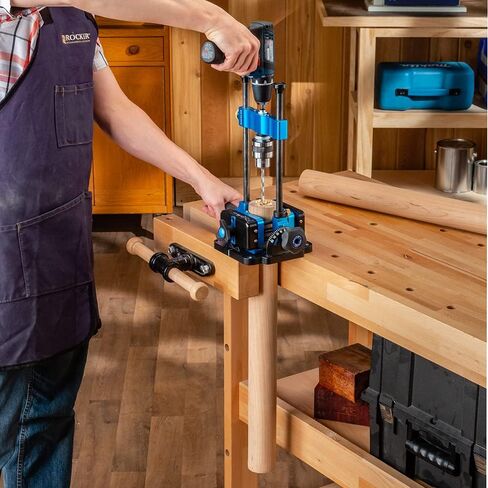 Rockler Drill Guide w/Chuck Key - Full-Size Drill Press Accessories for Small Shops - 0° to 60° Angle Drill Guide w/Easy-to-Read Protractor Scale - Self-Centering Portable Drill Guide in Saudi Arabia