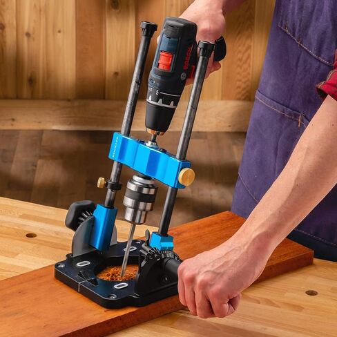 Rockler Drill Guide w/Chuck Key - Full-Size Drill Press Accessories for Small Shops - 0° to 60° Angle Drill Guide w/Easy-to-Read Protractor Scale - Self-Centering Portable Drill Guide in Saudi Arabia