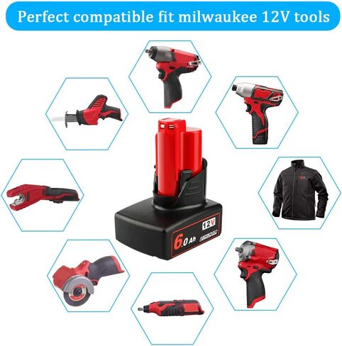 TENMOER 2 Pack 6.0Ah متوافق مع استبدال بطارية ميلووكي 12 فولت لبطاريات ميلووكي 12 فولت 48-11-1860 in Saudi Arabia