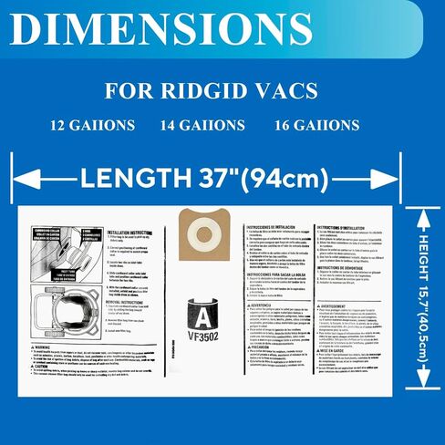8 عبوات 23743 VF3502 Shop Vac استبدال أكياس Fiter متوافقة مع مكنسة Ridgid سعة 12-16 جالون الرطب والجاف in Kuwait