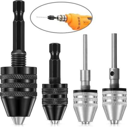 4 Pieces Keyless Drill Chuck, 1/4, 1/8, 1/16 Inch Hex and Round Shanks Small Drill Chuck Change Adapter in Saudi Arabia