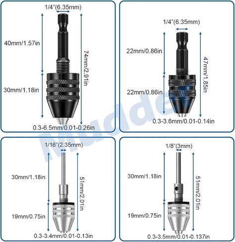4 Pieces Keyless Drill Chuck, 1/4, 1/8, 1/16 Inch Hex and Round Shanks Small Drill Chuck Change Adapter in Saudi Arabia