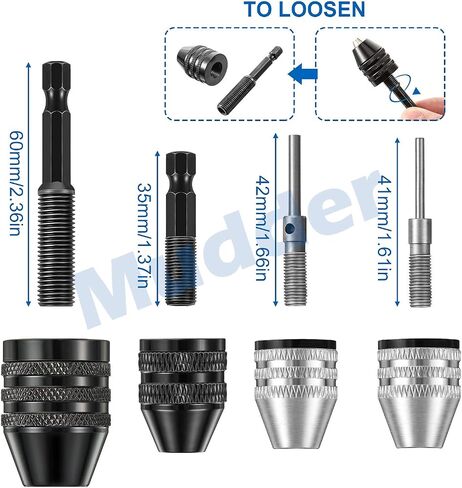 4 Pieces Keyless Drill Chuck, 1/4, 1/8, 1/16 Inch Hex and Round Shanks Small Drill Chuck Change Adapter in Saudi Arabia