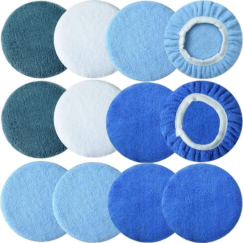 8pcs 5-6 inch Buffing Pads Orbital Polishing Pad 4 Colors 5'' to 6'' Microfiber Coral Fleece Bonnet Car Buffer Polisher Waxing Covers for Automobile Glass Cleaning and Polish in Saudi Arabia