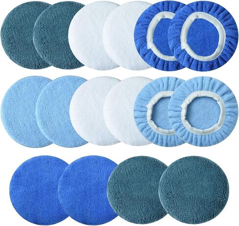 8pcs 5-6 inch Buffing Pads Orbital Polishing Pad 4 Colors 5'' to 6'' Microfiber Coral Fleece Bonnet Car Buffer Polisher Waxing Covers for Automobile Glass Cleaning and Polish in Saudi Arabia