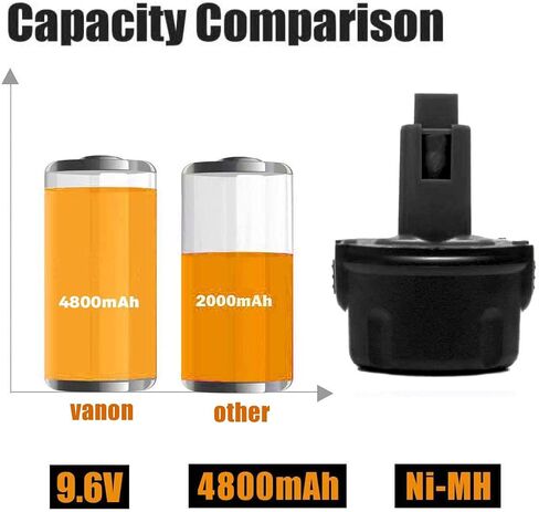 VANON [Upgrade to 4800mAh DW9062 Ni-MH Replacement for Dewalt 9.6V Battery DW9061 DW926 DC750KA DW955K DW955 DW926K-2 DW926K DW902 DW050 DE9062 DE9061 DE9036 DW955K-2 DW050K(2Pack, Black) in Saudi Arabia