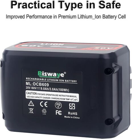 Biswaye بطارية 9.0Ah DCB609 بديلة لديوالت 20 فولت/60 فولت 120 فولت ماكس XR بطارية ليثيوم أيون DCB606 DCB609 DCB612 DCB203 DCB204 DCB207 DCB206 DCB201 in Kuwait