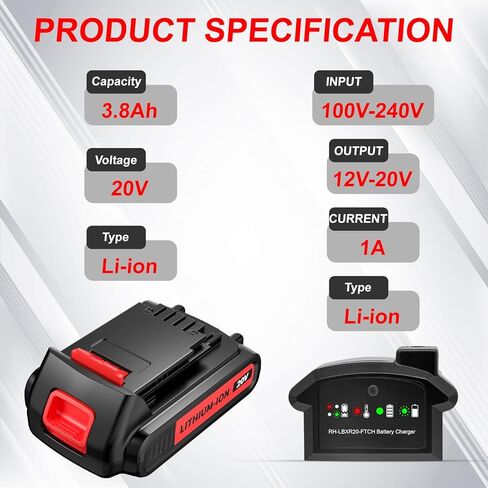 POWTREE LBXR20 20V 3.8Ah بديلة لبلاك اند ديكر 20 فولت ماكس بطارية ليثيوم LB20 LBX20 LBXR2020-OPE LBX4020 بطارية أدوات لاسلكية مع شاحن بطارية بلاك اند ديكر 20 فولت in Kuwait