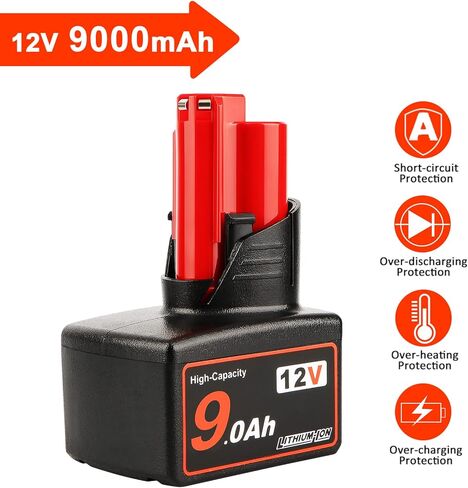 AMICROSS 12V 9.0Ah Battery Compatible with Milwauki 12V Electric Tools MLW2553-20, 2420-20, 2407-20, 2462-20, 48-59-2401, 2415-20, 2426-20, MLW2504-20, 2445-20, 49-24-0146, 2351-20, 2520-20 2-Pack in Kuwait