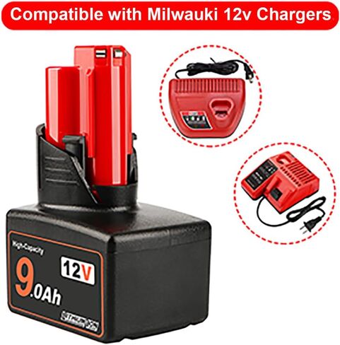AMICROSS 12V 9.0Ah Battery Compatible with Milwauki 12V Electric Tools MLW2553-20, 2420-20, 2407-20, 2462-20, 48-59-2401, 2415-20, 2426-20, MLW2504-20, 2445-20, 49-24-0146, 2351-20, 2520-20 2-Pack in Kuwait