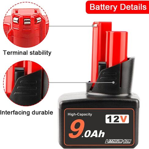AMICROSS 12V 9.0Ah Battery Compatible with Milwauki 12V Electric Tools MLW2553-20, 2420-20, 2407-20, 2462-20, 48-59-2401, 2415-20, 2426-20, MLW2504-20, 2445-20, 49-24-0146, 2351-20, 2520-20 2-Pack in Kuwait