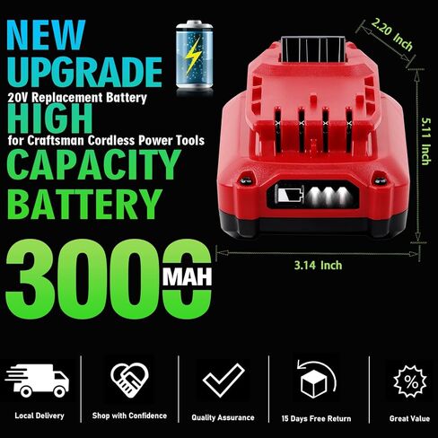 JIALIPOK CMCB205 20V 3.0Ah Lithium Replacement for Craftsman 20V Battery CMCB202 CMCB202-2 CMCB204 CMCB204-2 CMCB201 CMCB206 CMCS500B CMCD700C Craftsman V20 Battery (2PACK) in Kuwait