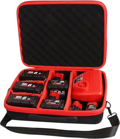 TENMOER Battery Storage Box Organizer,Carrying Case Replacement for Milwaukee M12 M18 18V Battery and Charger Hold 12V M18 18V 2.0/3.0/4.0/5.0/6.0/9.0/12.0Ah Battery-Case Only in Kuwait