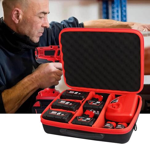 TENMOER Battery Storage Box Organizer,Carrying Case Replacement for Milwaukee M12 M18 18V Battery and Charger Hold 12V M18 18V 2.0/3.0/4.0/5.0/6.0/9.0/12.0Ah Battery-Case Only in Kuwait
