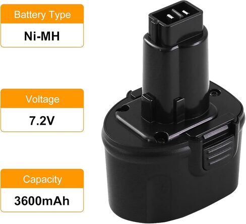 Upgraded to 3600mAh Replacement Battery Compatible with Dewalt 7.2V Battery DW9057 DE9057 DE9085 DW920K DW920K2 DW925K DW925K2 DW968K Cordless Power Tool 2 Pack in Saudi Arabia