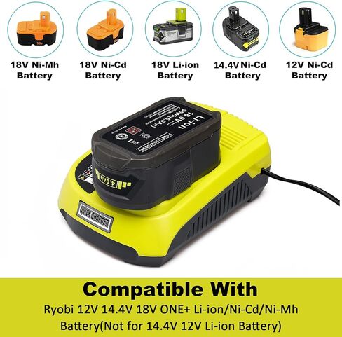 Lilocaja Replacement for Ryobi 18V Battery Charger P117, for P118 3A ONE+ Dual Chemistry Charger, Compatible with Ryobi 12V 14.4V 18V ONE+ Li-Ion Ni-Cd Ni-Mh Battery(Not for 12V/14.4V Li-Ion Battery) in Kuwait