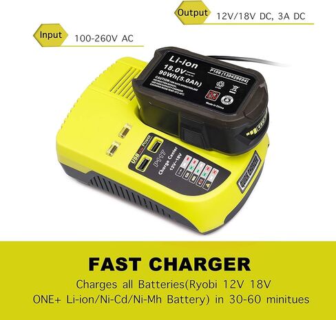 Lilocaja Replacement for Ryobi 18V Battery Charger P117, for P118 3A ONE+ Dual Chemistry Charger, Compatible with Ryobi 12V 14.4V 18V ONE+ Li-Ion Ni-Cd Ni-Mh Battery(Not for 12V/14.4V Li-Ion Battery) in Kuwait