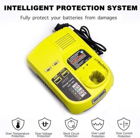 Lilocaja Replacement for Ryobi 18V Battery Charger P117, for P118 3A ONE+ Dual Chemistry Charger, Compatible with Ryobi 12V 14.4V 18V ONE+ Li-Ion Ni-Cd Ni-Mh Battery(Not for 12V/14.4V Li-Ion Battery) in Kuwait