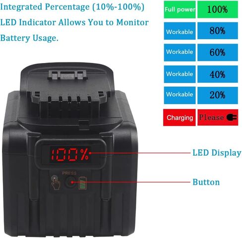 TENMOER 20V Max 9.0Ah Premium Battery Compatible with Dewalt 20V Cordless Tools with Digital Indicator in Kuwait