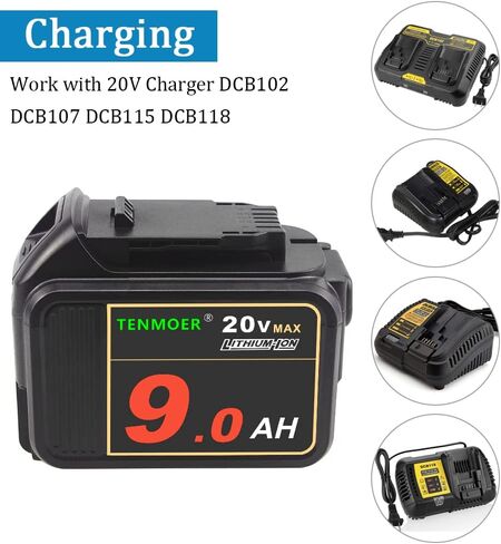 TENMOER 20V Max 9.0Ah Premium Battery Compatible with Dewalt 20V Cordless Tools with Digital Indicator in Kuwait