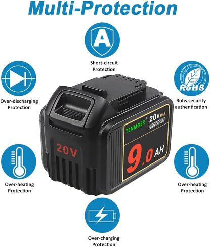 TENMOER 20V Max 9.0Ah Premium Battery Compatible with Dewalt 20V Cordless Tools with Digital Indicator in Kuwait