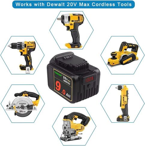 TENMOER 20V Max 9.0Ah Premium Battery Compatible with Dewalt 20V Cordless Tools with Digital Indicator in Kuwait