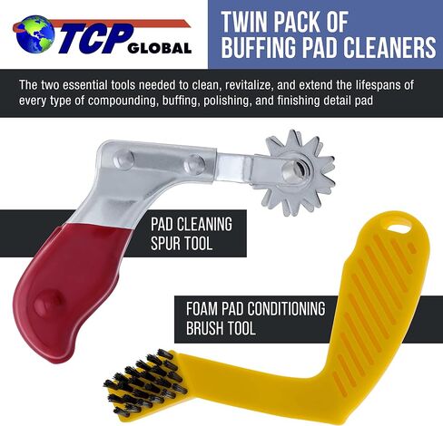 TCP Global Polishing and Buffing Pad Cleaning Spur Tool and Foam Pad Conditioning Brush - Clean Recondition Polisher Buffer Wool Compound & Polish Pads - Revitalize Microfiber Bonnets, Auto Detailing in Saudi Arabia